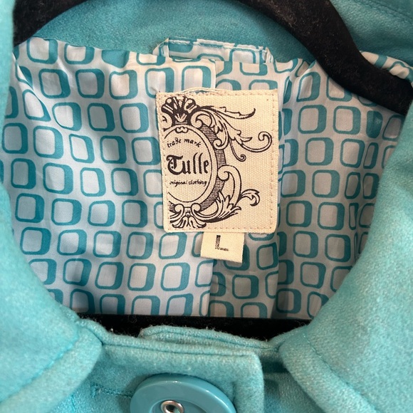 Anthropologie Tulle teal wool peacoat women’s size large - Picture 14 of 14